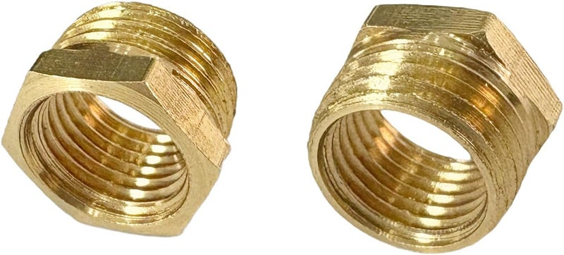 JENSWILL 3/8" NPT Male x 1/4" NPT Female Brass Reducer Hex Bushing Threaded Pipe Fitting Reducing Adapter Pack of 2 - Image 1